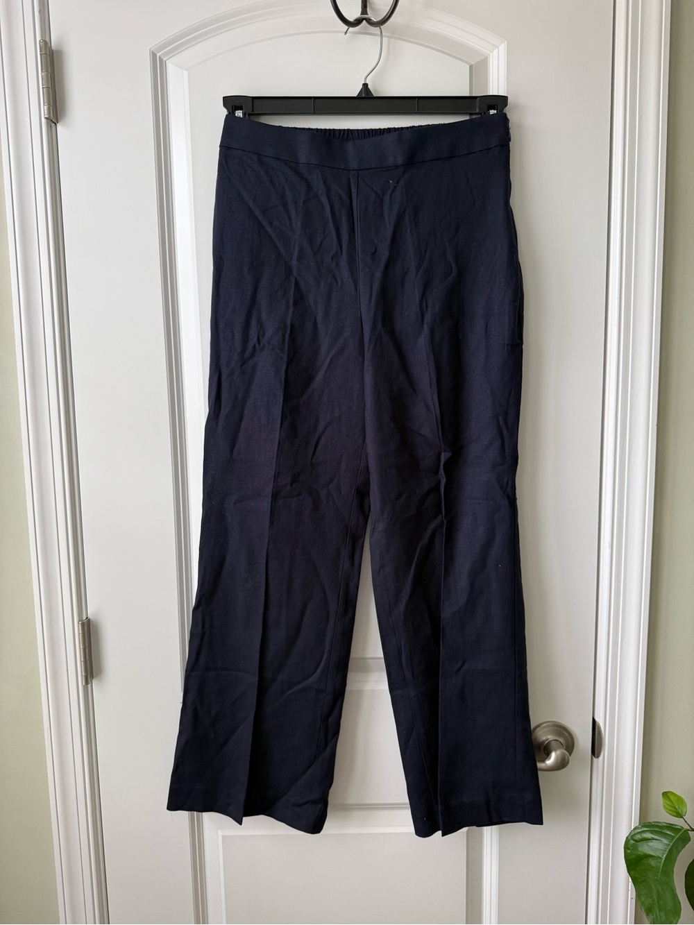 Ann Taylor Navy Wide-Leg Linen Blend Trousers
